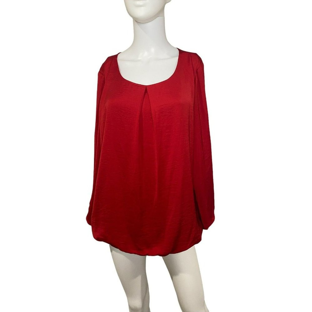 Alyx Large Red Top Elbow Bell Sleeve Pleated Middle‎ Front Bubble Bottom